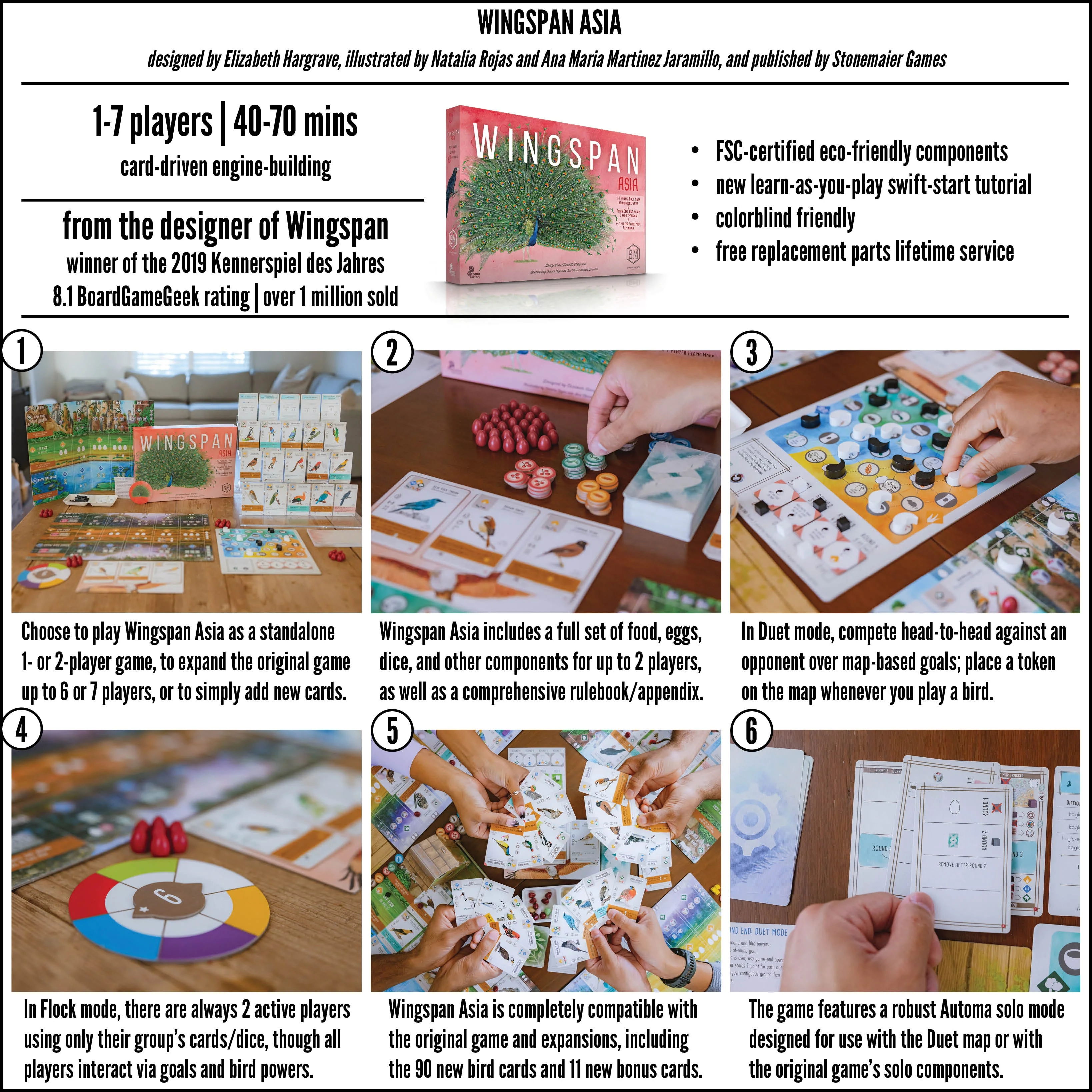 Wingspan Asia info graphic with key information about the game Wingspan Asia